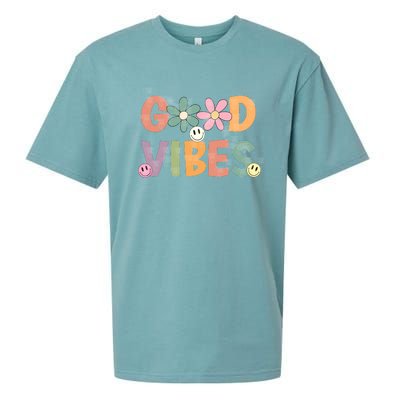 Retro Good Vibes Groovy Smiley Face Sueded Cloud Jersey T-Shirt