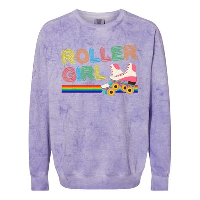 Roller Girl Vintage Seventies 70's Cool Retro Skates Skating Colorblast Crewneck Sweatshirt