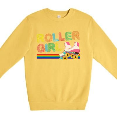 Roller Girl Vintage Seventies 70's Cool Retro Skates Skating Premium Crewneck Sweatshirt