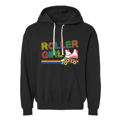 Roller Girl Vintage Seventies 70's Cool Retro Skates Skating Garment-Dyed Fleece Hoodie
