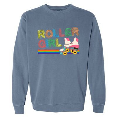 Roller Girl Vintage Seventies 70's Cool Retro Skates Skating Garment-Dyed Sweatshirt