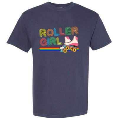 Roller Girl Vintage Seventies 70's Cool Retro Skates Skating Garment-Dyed Heavyweight T-Shirt