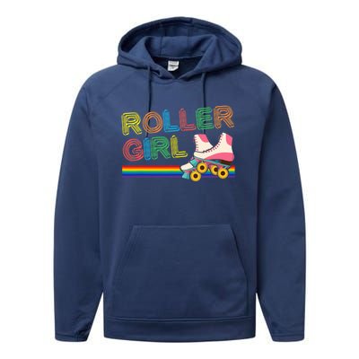 Roller Girl Vintage Seventies 70's Cool Retro Skates Skating Performance Fleece Hoodie