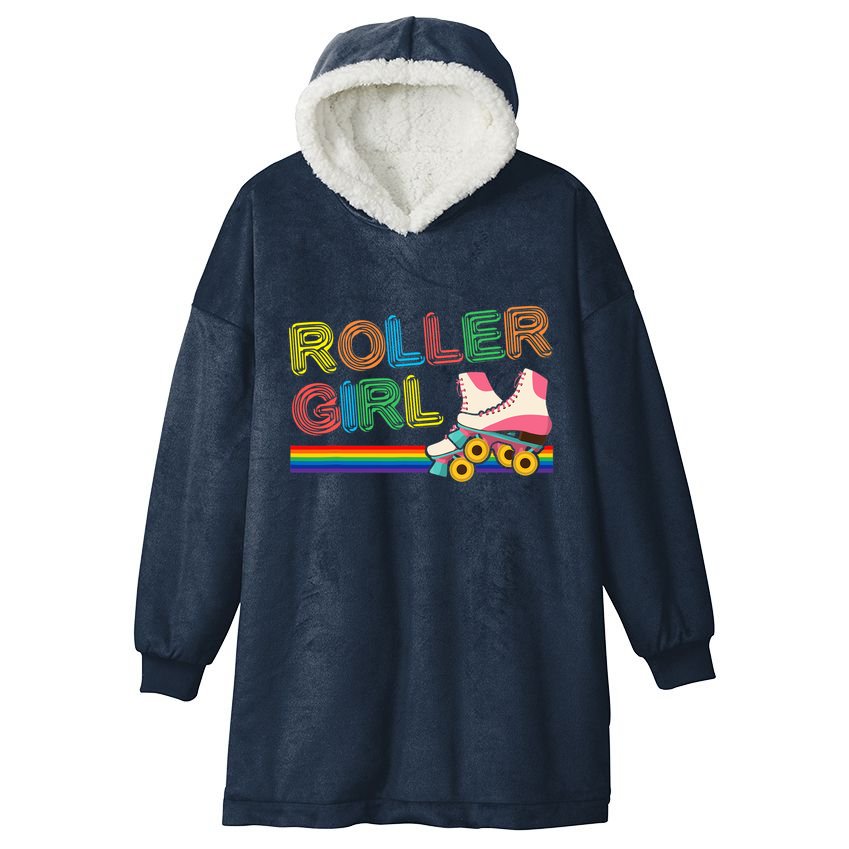 Roller Girl Vintage Seventies 70's Cool Retro Skates Skating Hooded Wearable Blanket