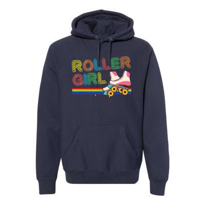 Roller Girl Vintage Seventies 70's Cool Retro Skates Skating Premium Hoodie