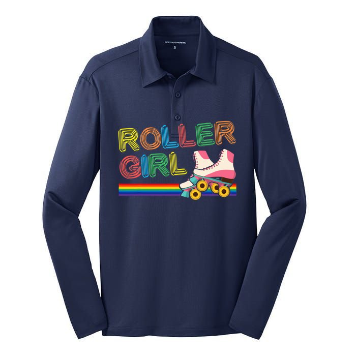 Roller Girl Vintage Seventies 70's Cool Retro Skates Skating Silk Touch Performance Long Sleeve Polo