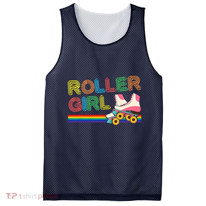 Roller Girl Vintage Seventies 70's Cool Retro Skates Skating Mesh Reversible Basketball Jersey Tank