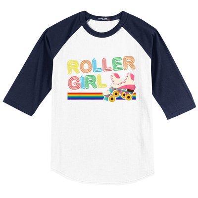 Roller Girl Vintage Seventies 70's Cool Retro Skates Skating Baseball Sleeve Shirt