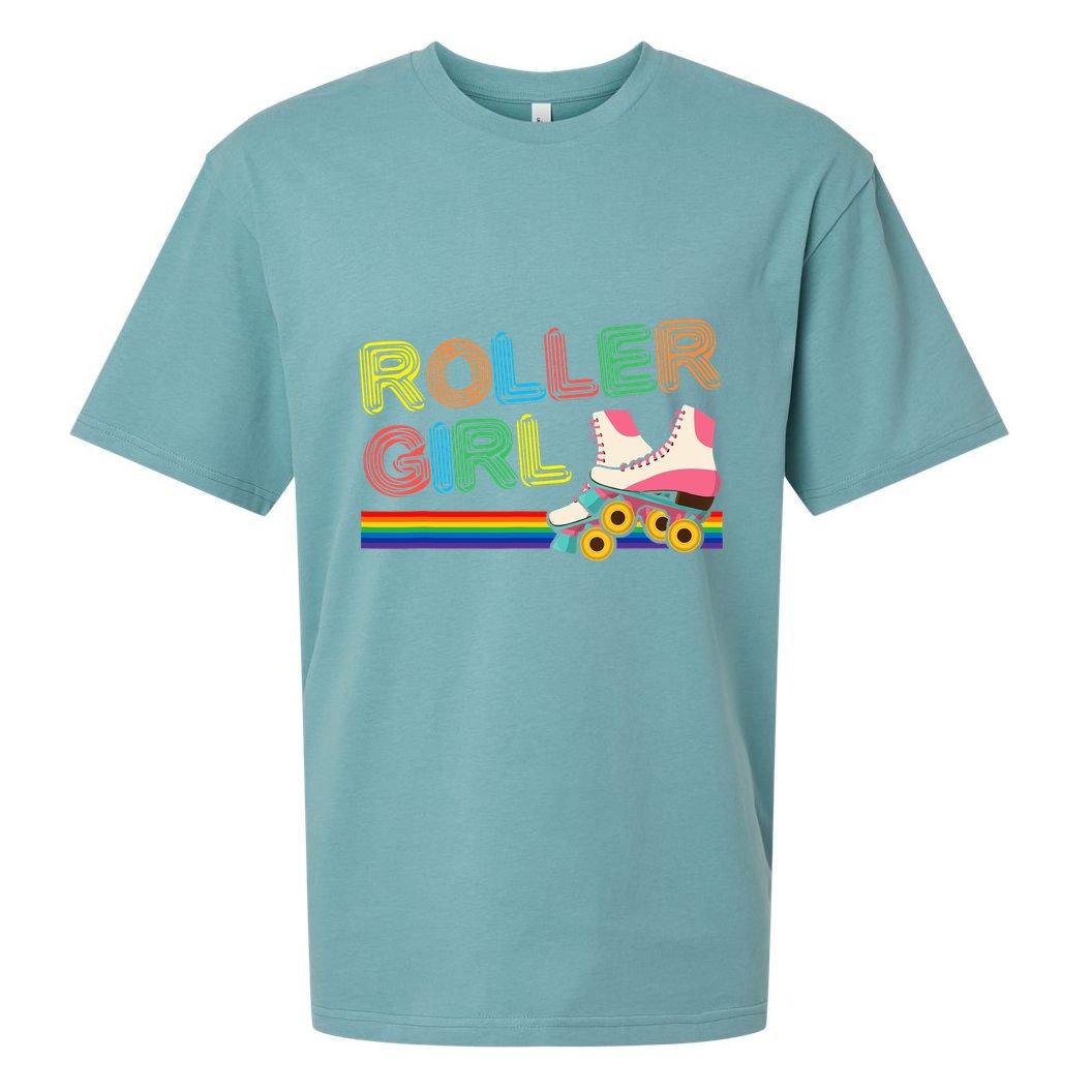Roller Girl Vintage Seventies 70's Cool Retro Skates Skating Sueded Cloud Jersey T-Shirt
