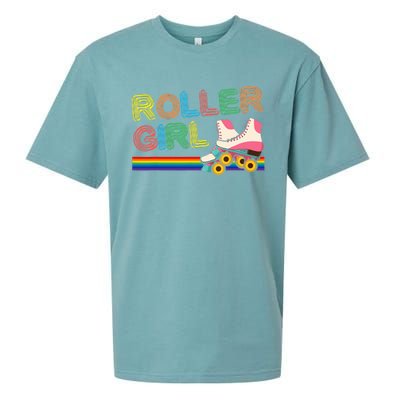 Roller Girl Vintage Seventies 70's Cool Retro Skates Skating Sueded Cloud Jersey T-Shirt