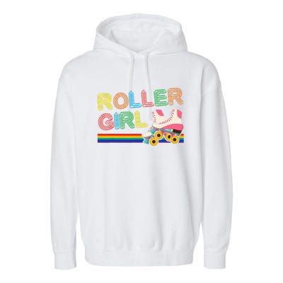 Roller Girl Vintage Seventies 70's Cool Retro Skates Skating Garment-Dyed Fleece Hoodie