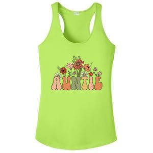 Retro Groovy Wildflowers Auntie Aunt Pregnancy Announcement Ladies PosiCharge Competitor Racerback Tank