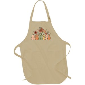 Retro Groovy Wildflowers Auntie Aunt Pregnancy Announcement Full-Length Apron With Pockets