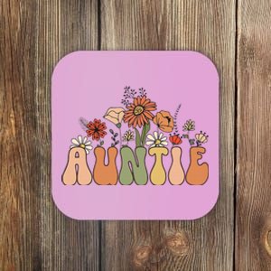 Retro Groovy Wildflowers Auntie Aunt Pregnancy Announcement Coaster