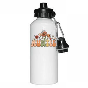 Retro Groovy Wildflowers Auntie Aunt Pregnancy Announcement Aluminum Water Bottle