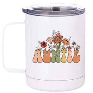 Retro Groovy Wildflowers Auntie Aunt Pregnancy Announcement 12 oz Stainless Steel Tumbler Cup