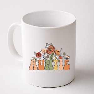 Retro Groovy Wildflowers Auntie Aunt Pregnancy Announcement Coffee Mug