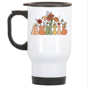 Retro Groovy Wildflowers Auntie Aunt Pregnancy Announcement Stainless Steel Travel Mug