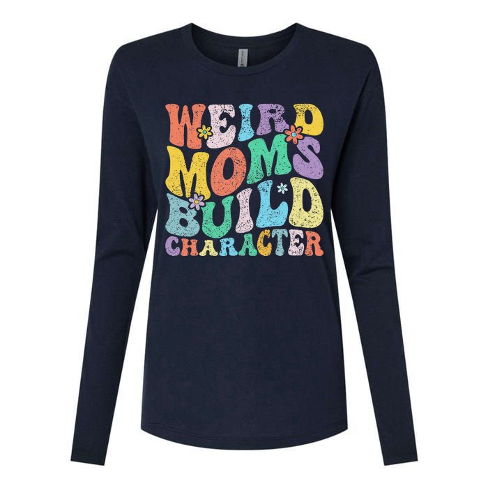 Retro Groovy Weird Moms Build Character 2024 MotherS Day Womens Cotton Relaxed Long Sleeve T-Shirt