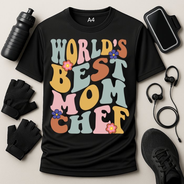 Retro Groovy Worlds Best Mom Chef Groovy Baking Mom Gift Cooling Performance Crew T-Shirt