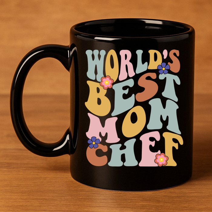 Retro Groovy Worlds Best Mom Chef Groovy Baking Mom Gift 11oz C Handle Ceramic Mug