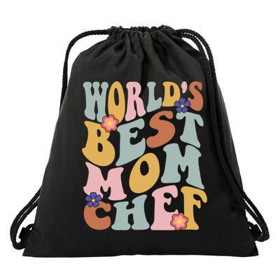 Retro Groovy Worlds Best Mom Chef Groovy Baking Mom Gift Drawstring Bag