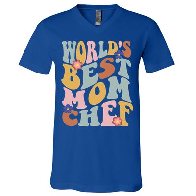 Retro Groovy Worlds Best Mom Chef Groovy Baking Mom Gift V-Neck T-Shirt