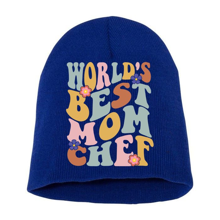 Retro Groovy Worlds Best Mom Chef Groovy Baking Mom Gift Short Acrylic Beanie