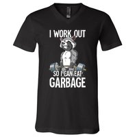 Raccoon Gym Weight Training I Work Out So I Can Eat Garbage V-Neck T-Shirt