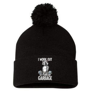 Raccoon Gym Weight Training I Work Out So I Can Eat Garbage Pom Pom 12in Knit Beanie