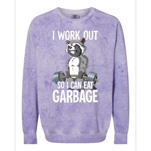 Raccoon Gym Weight Training I Work Out So I Can Eat Garbage Colorblast Crewneck Sweatshirt