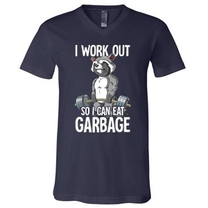 Raccoon Gym Weight Training I Work Out So I Can Eat Garbage V-Neck T-Shirt