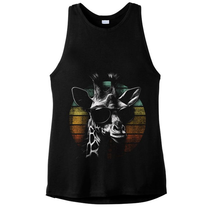 Retro Giraffe Wearing Sun Glasses Ladies PosiCharge Tri-Blend Wicking Tank