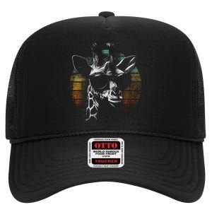 Retro Giraffe Wearing Sun Glasses High Crown Mesh Back Trucker Hat