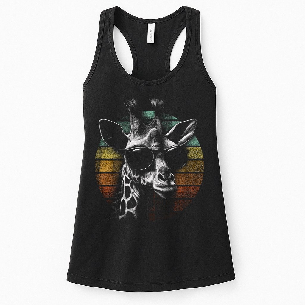 Retro Giraffe Wearing Sun Glasses Womens Tank Top