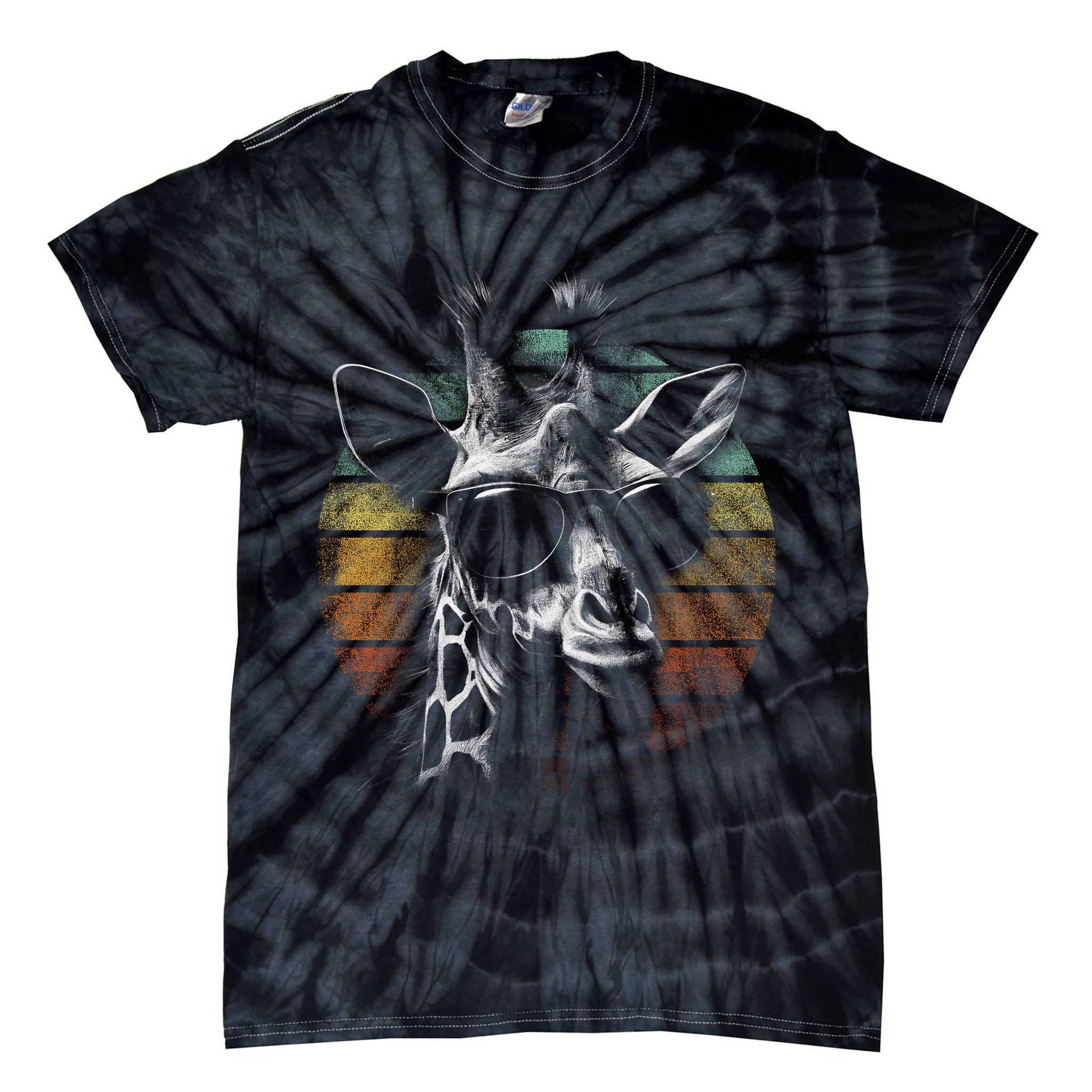 Retro Giraffe Wearing Sun Glasses Tie-Dye T-Shirt