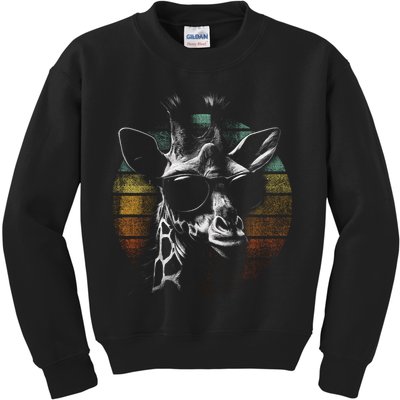 Retro Giraffe Wearing Sun Glasses Kids Sweatshirt
