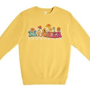 Retro Groovy Wildflower Teacher Inspirational Appreciation Cool Gift Premium Crewneck Sweatshirt