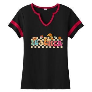 Retro Groovy Wildflower Teacher Inspirational Appreciation Cool Gift Ladies Halftime Notch Neck Tee