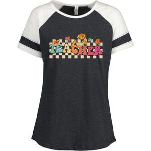 Retro Groovy Wildflower Teacher Inspirational Appreciation Cool Gift Enza Ladies Jersey Colorblock Tee