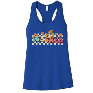 Retro Groovy Wildflower Teacher Inspirational Appreciation Cool Gift Women's Racerback Tank