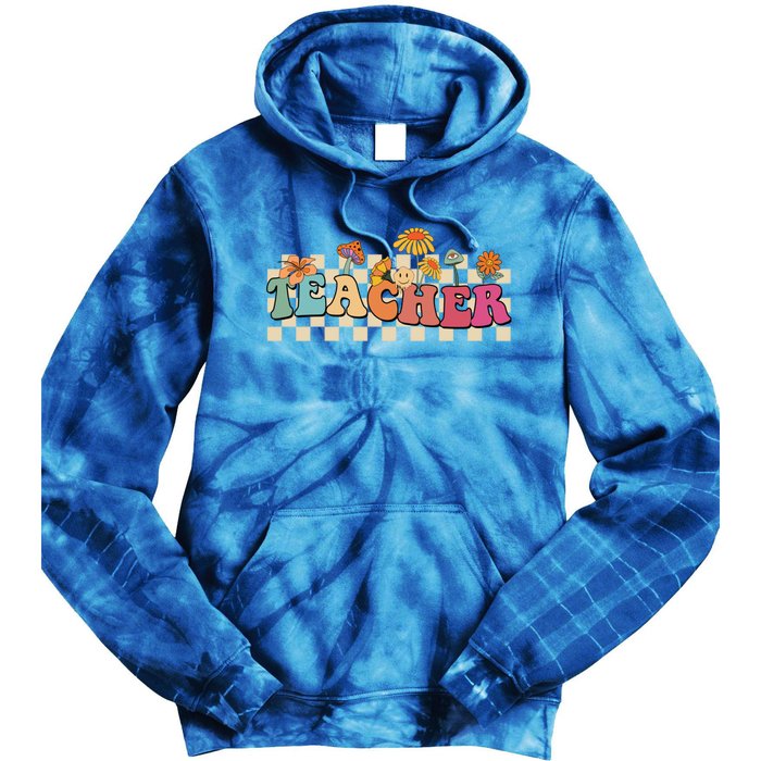 Retro Groovy Wildflower Teacher Inspirational Appreciation Cool Gift Tie Dye Hoodie