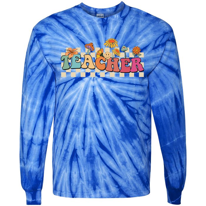 Retro Groovy Wildflower Teacher Inspirational Appreciation Cool Gift Tie-Dye Long Sleeve Shirt