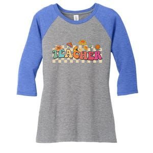 Retro Groovy Wildflower Teacher Inspirational Appreciation Cool Gift Women's Tri-Blend 3/4-Sleeve Raglan Shirt