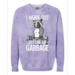 Raccoon Gym Weight Training I Work Out So I Can Eat Garbage Colorblast Crewneck Sweatshirt