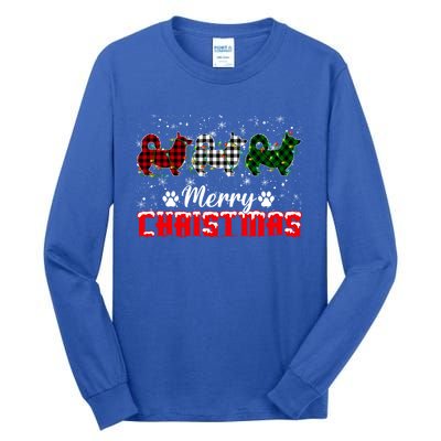 Red Green White Buffalo Plaid Corgi Dog Christmas Light Xmas Gift Tall Long Sleeve T-Shirt