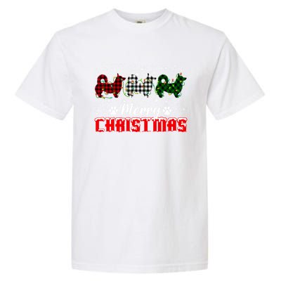 Red Green White Buffalo Plaid Corgi Dog Christmas Light Xmas Gift Garment-Dyed Heavyweight T-Shirt