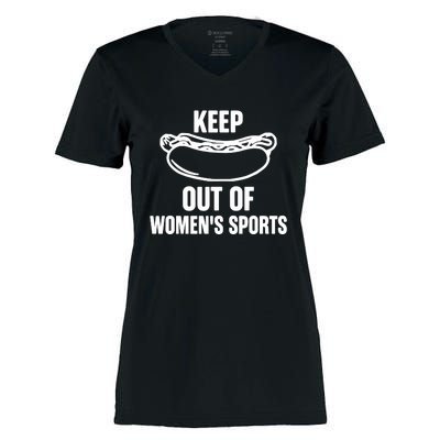 Riley Gaines Wearing Keep Hotdogs Out Of Sports Women's Momentum V-Neck T-Shirt