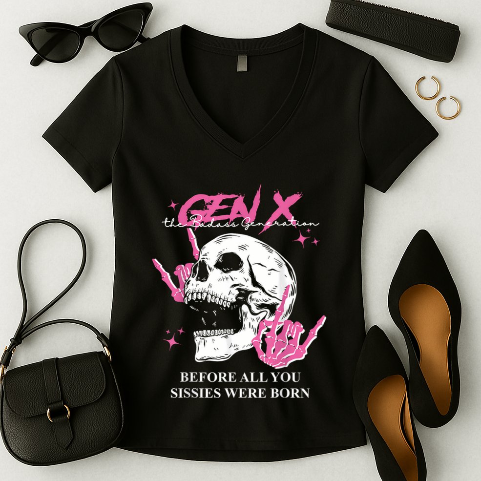 Retro Gen X The Badasss Generation Before All You Sissies Women's V-Neck T-Shirt