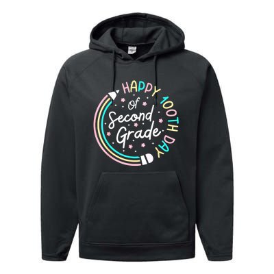 Retro Happy 100th Day 2nd Grade 100 Days Of School Teacher Performance Fleece Hoodie